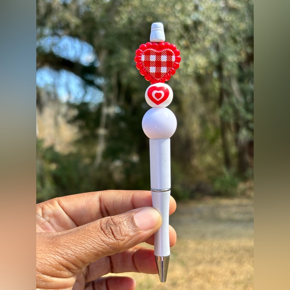 Custom made Checkered Heart with White and Red beads
